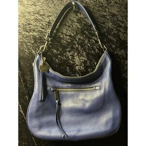 Marc Jacobs Recruit Leather Hobo Shoulder Bag Blue Pebbled Leather
